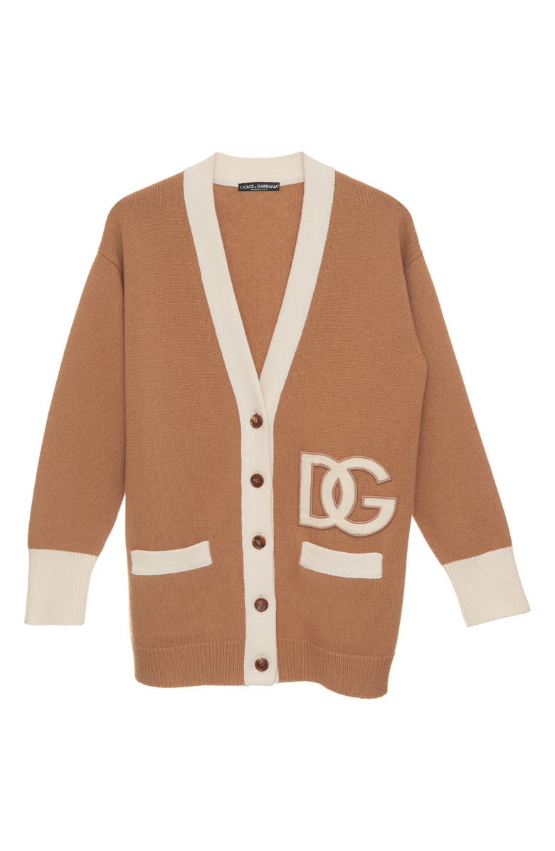 Dolce&Gabbana DG Patch Contrast Trim Wool Cardigan, Alternate, color,