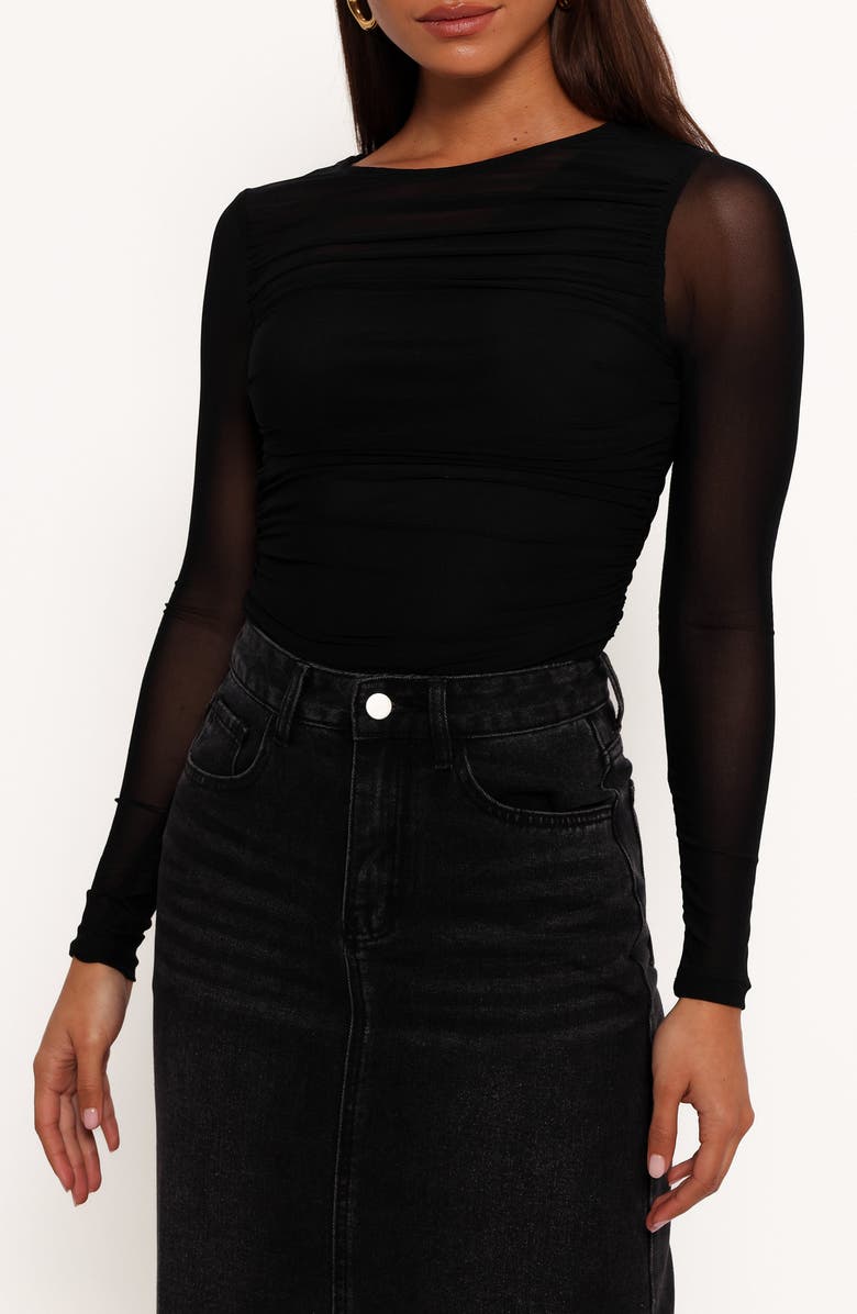 Petal & Pup Selina Long Sleeve Mesh Top, Main, color, Black