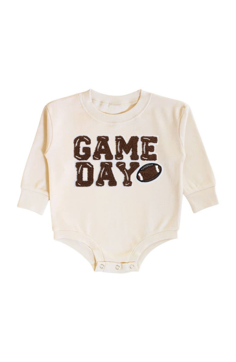 Sweet Wink Game Day Patch Long Sleeve Romper, Main, color, Natural