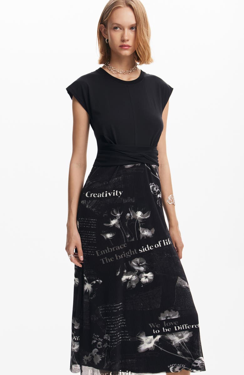 Desigual Good News Cap Sleeve Dress, Alternate, color, 