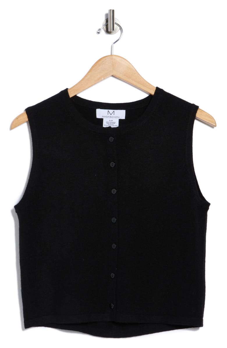 Magaschoni Cashmere Crewneck Crop Sweater Vest, Alternate, color, Black