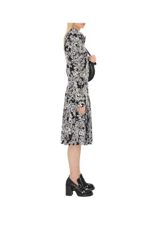 Burberry Flower Print Midi Silk Skirt In Black