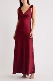 WAYF Ottilie Tie Strap Satin Gown