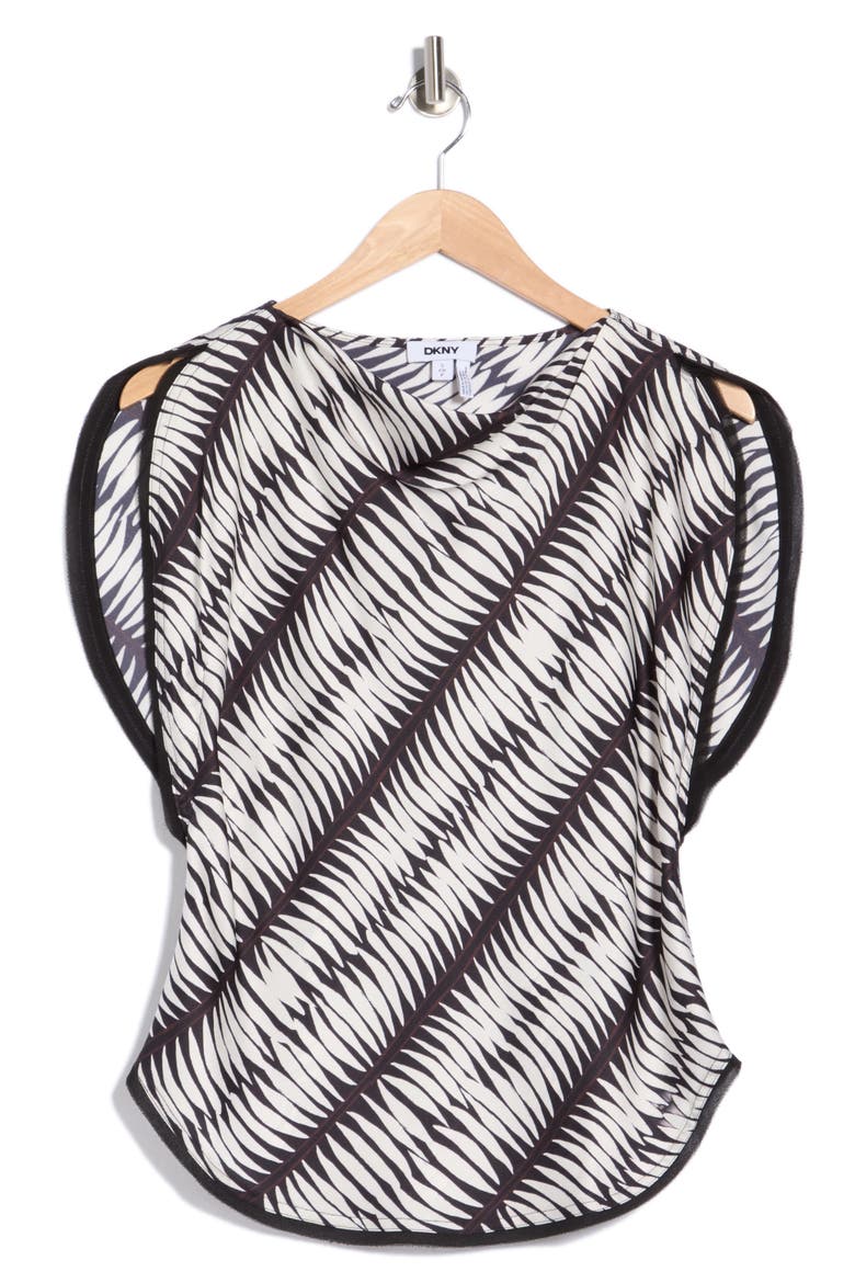 Satin Flutter Sleeve Top, Alternate, color, BLACK/ TOBACCO