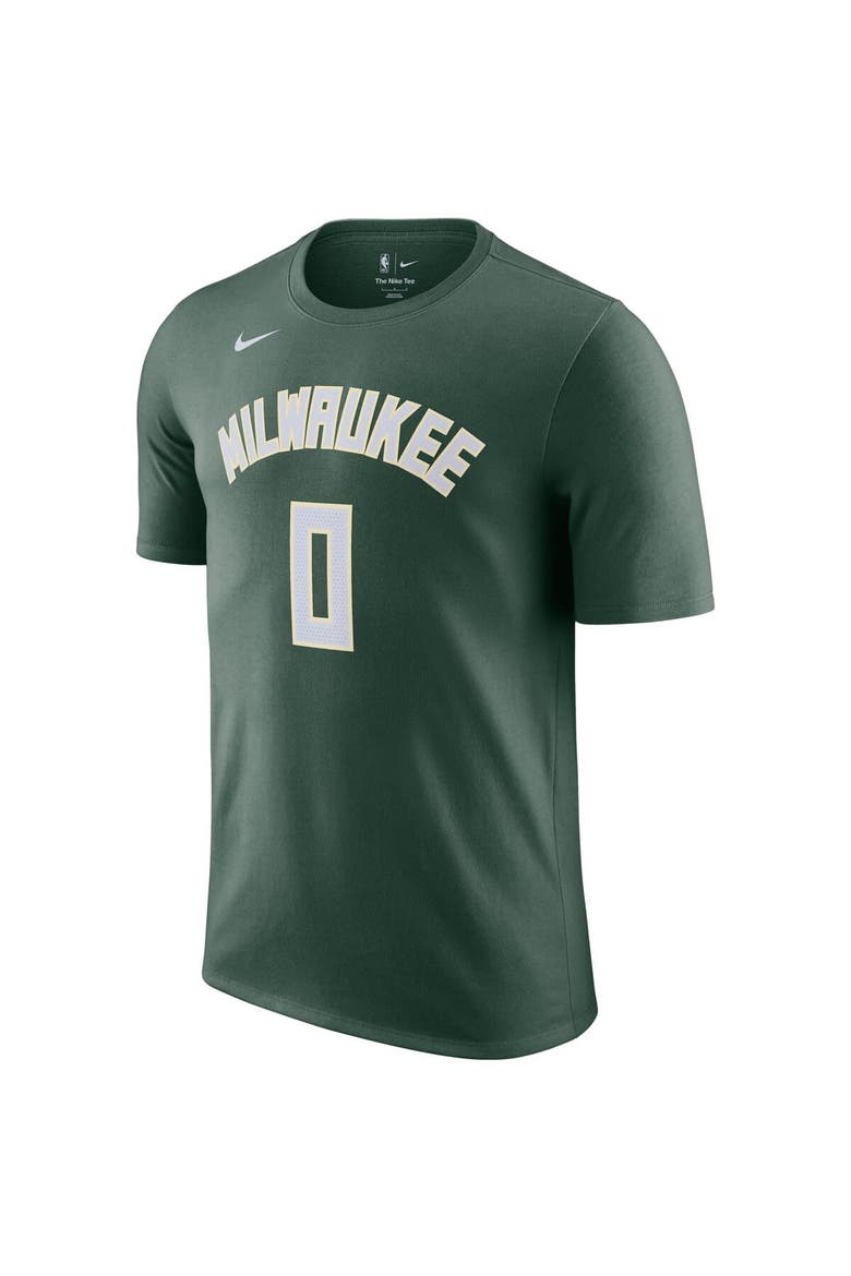 Men's Nike Damian Lillard Hunter Green Milwaukee Bucks Name & Number T-Shirt, Alternate, color, Hunter Green