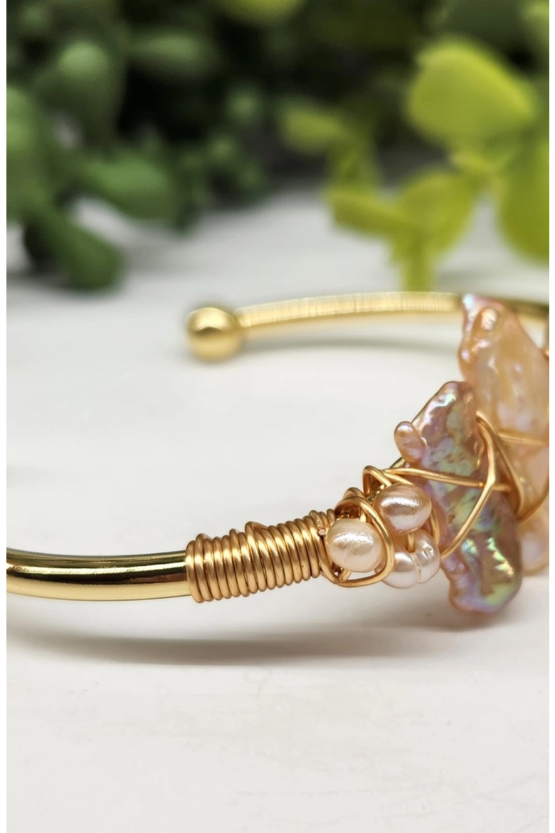 Gemstone Wire-Wrapped Bracelet, Alternate, color, Pearl Biwa