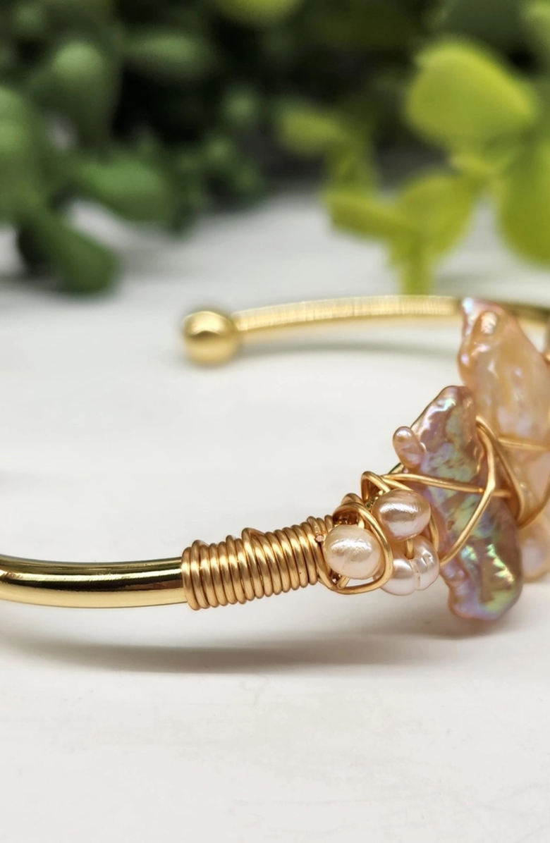 Humanist Beauty Gemstone Wire Wrapped Bracelet, Alternate, color, Pearl Biwa