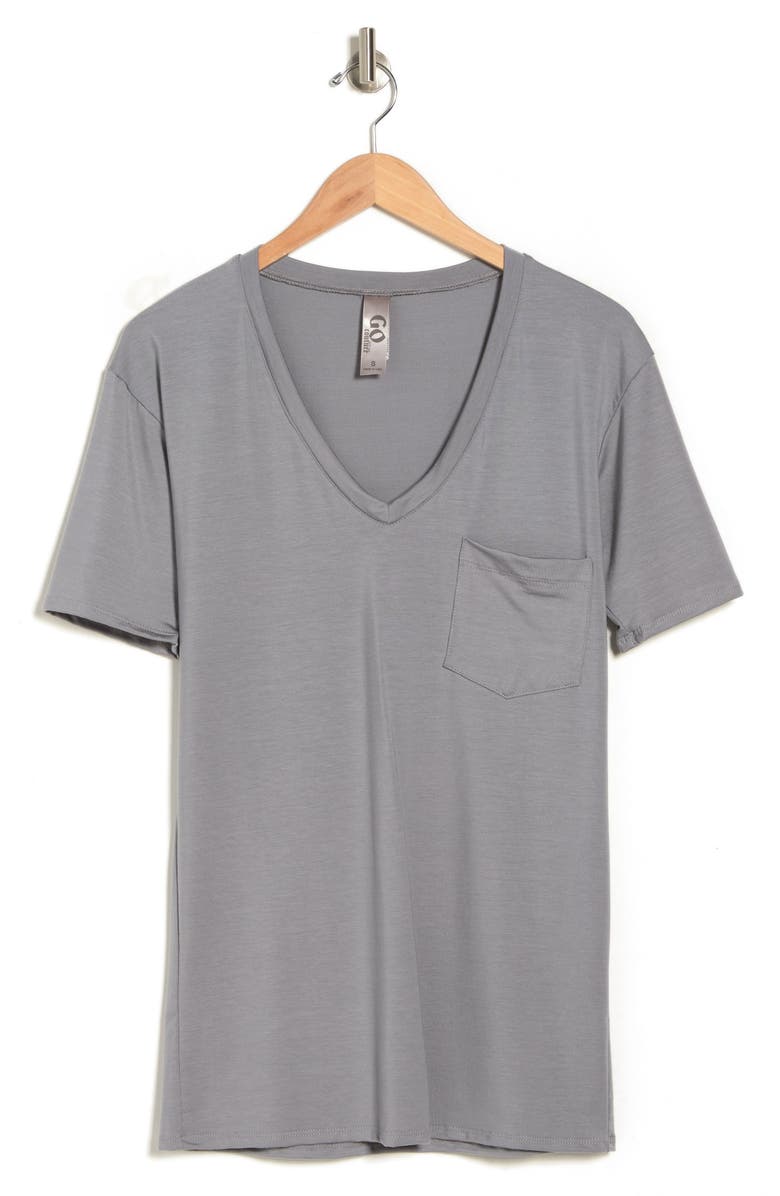 GO COUTURE V-Neck Boyfriend T-Shirt, Alternate, color, Charcoal Print 1