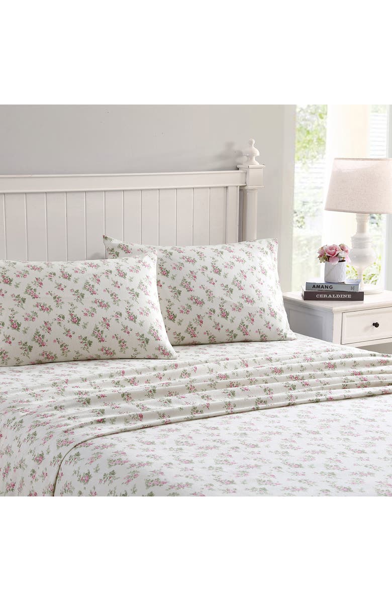 Laura Ashley Aubrey Cotton Flannel Queen Sheet Set, Alternate, color, Pink