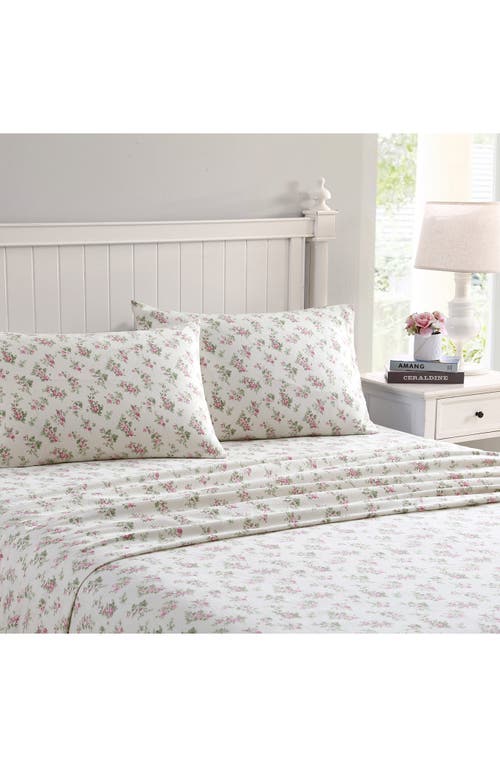 Laura Ashley Aubrey Cotton Flannel Queen Sheet Set In Pink