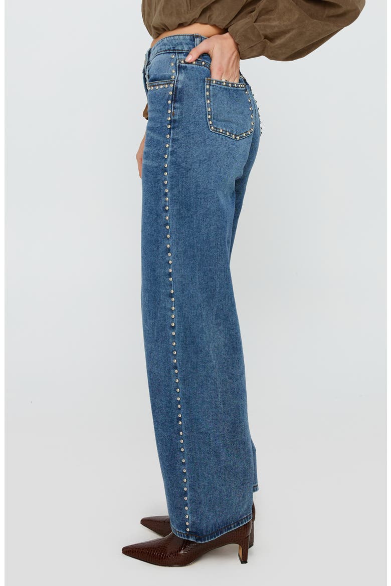 Saving Up Studded Straight Leg Jeans, Alternate, color, MID BLUE