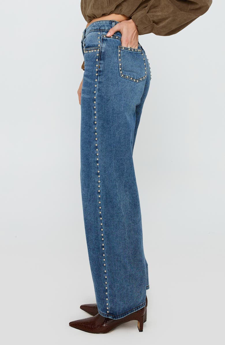 Princess Polly Saving Up Studded Straight Leg Jeans, Alternate, color, Mid Blue