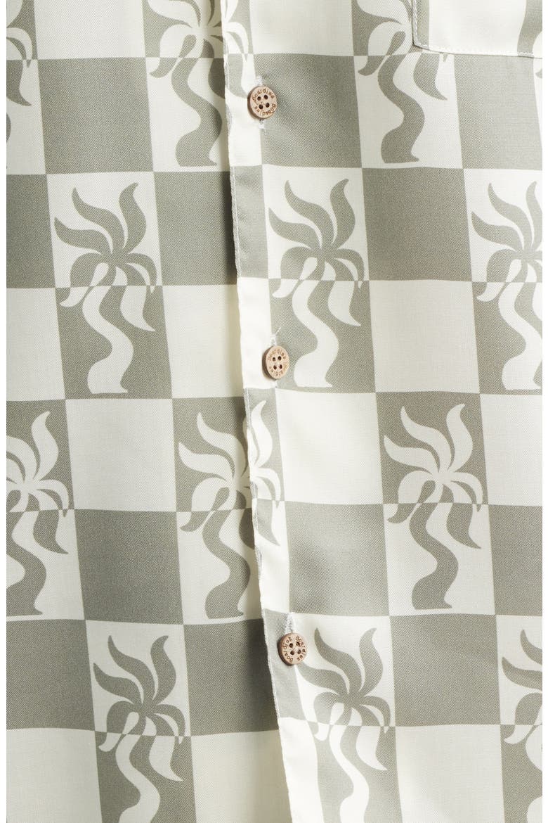 Print Short Sleeve Button-Up Camp Shirt, Alternate, color, OLIVE/ CREAM