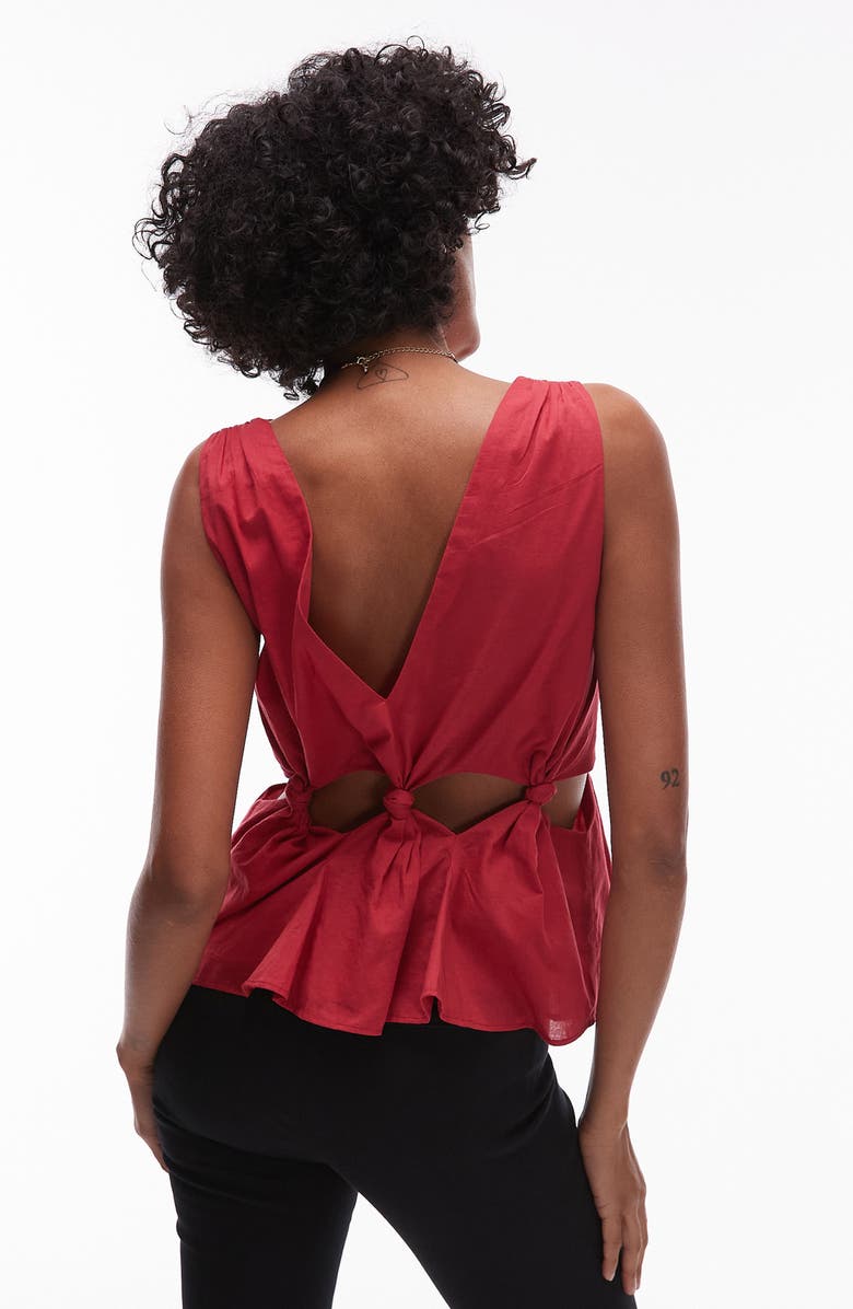 Topshop Knot Cutout Waist Cotton Tank, Alternate, color, Red