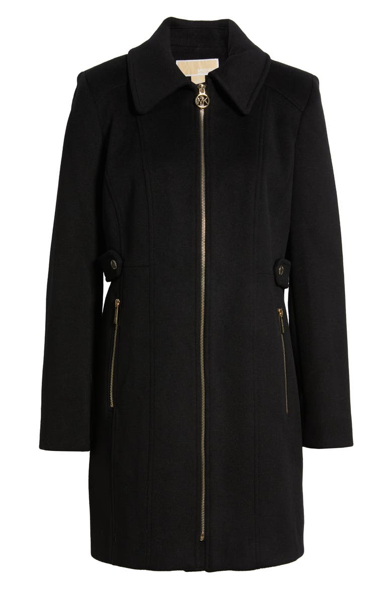 Front Zip Wool Blend Coat, Alternate, color, BLACK