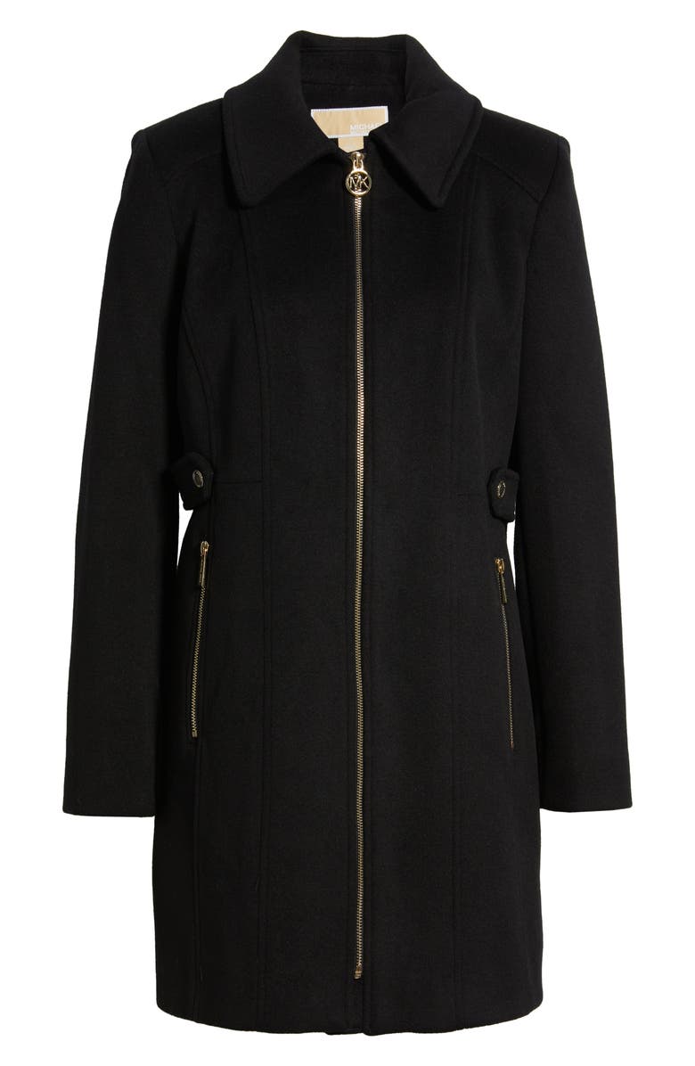 Michael Kors Front Zip Wool Blend Coat, Alternate, color, Black