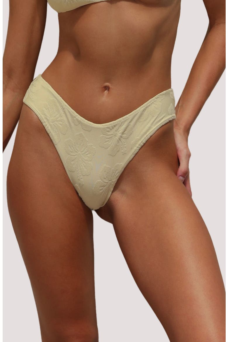 Zola Cheeky Terry Swim Bottoms, Main, color, HORCHATA HIBISCUS TOWELLING