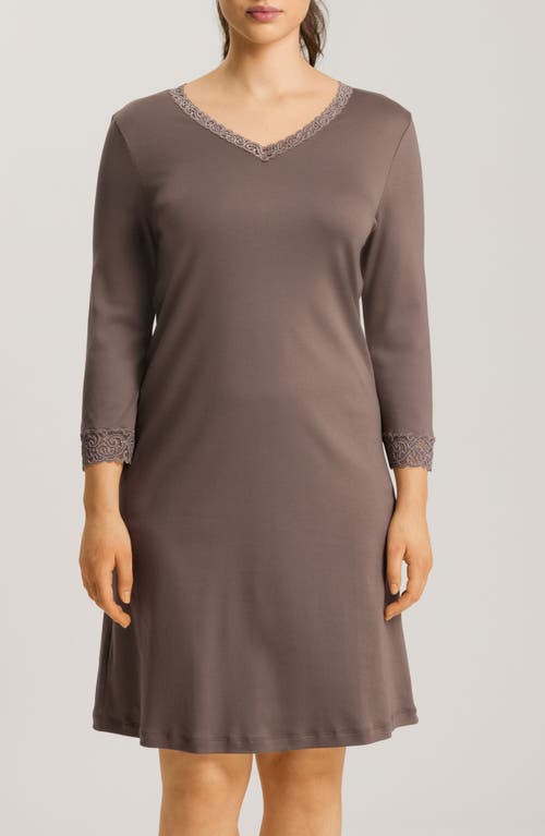 Hanro Cotton Lace Trim Nightgown In Stonewash