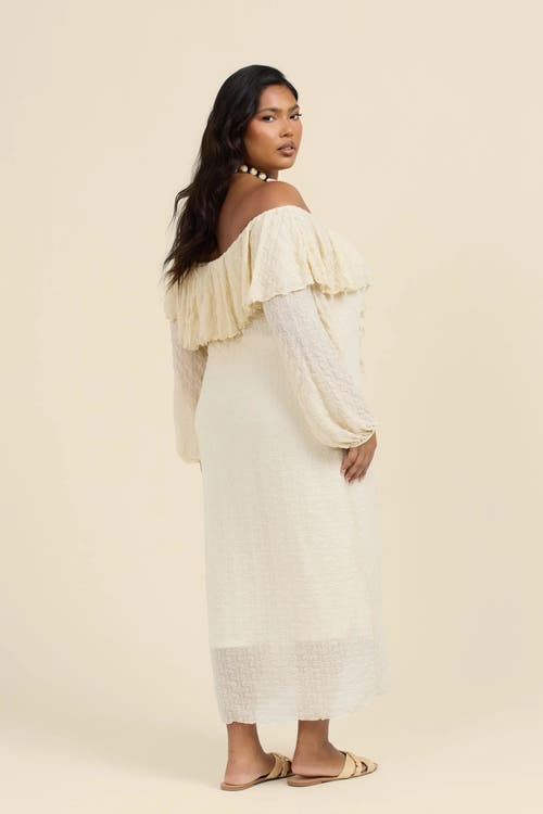 FASHION-SZN CURVE FASHION-SZN CURVE LONG SLEEVE RUFFLE BARDOT MIDI DRESS
