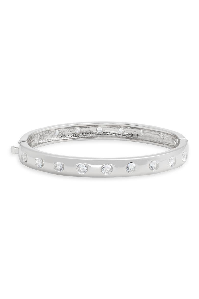 Cubic Zirconia Hinge Bangle Bracelet, Main, color, CLEAR- SILVER
