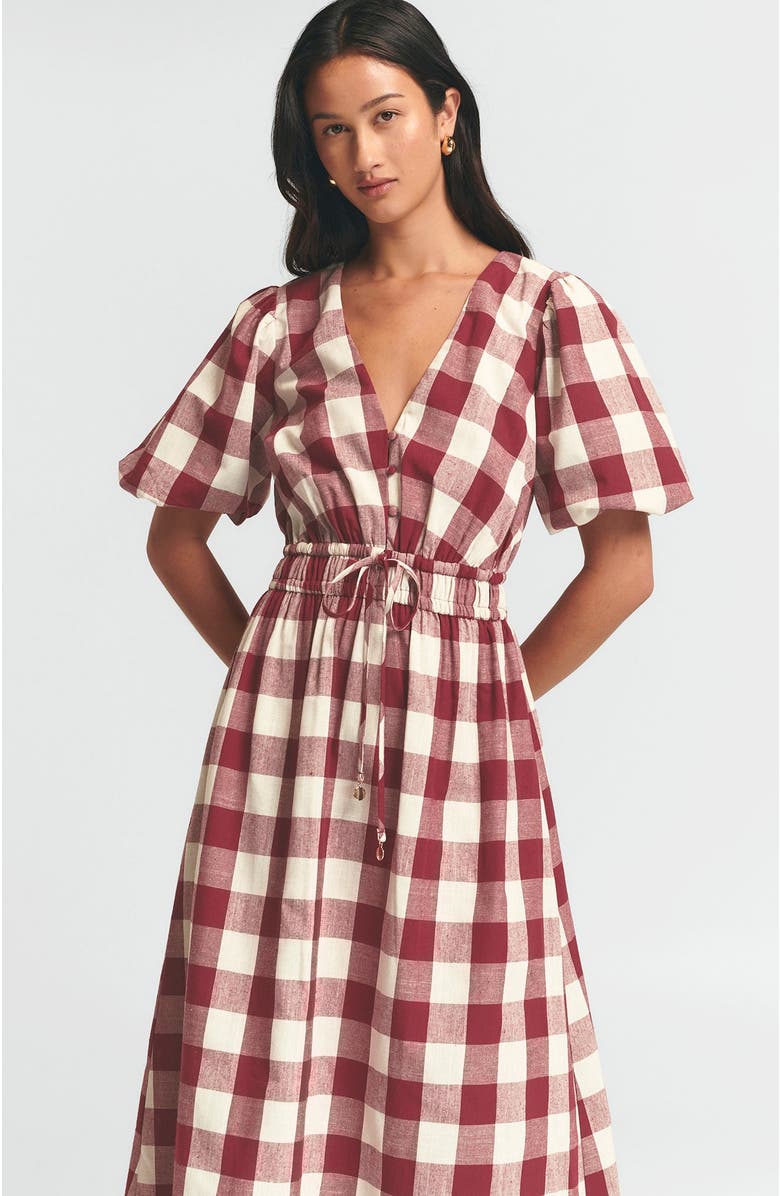 ST MRLO Rowley Midi Dress, Alternate, color, Berry Gingham
