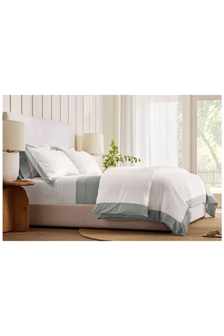 Signature Colorblock Duvet Set, Alternate, color, WHITE/ SHORE