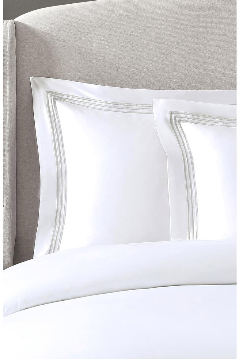 Egyptian Cotton Sateen Bratta Embroidery Triple Luxe Sateen 3-Piece Duvet Cover Set, Main, color, NICKEL