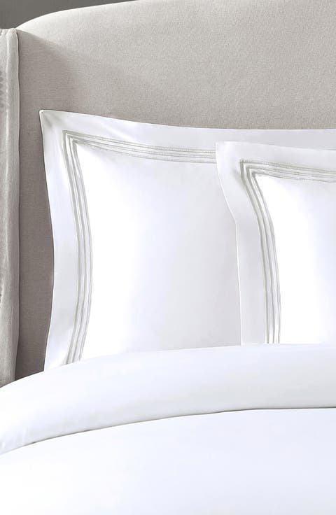 Egyptian Cotton Sateen Bratta Embroidery Triple Luxe Sateen 3-Piece Duvet Cover Set