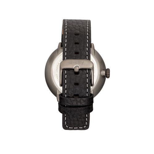 Simplify The 7100 Leather-band Watch W/date In Black