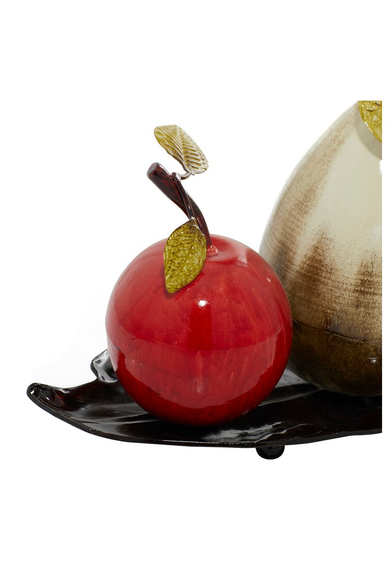 Red Metal Decorative Fruit Sculpture with Platter, Alternate, color, MULTI