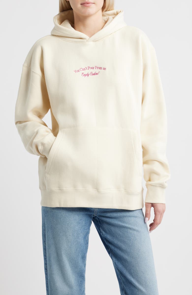 HAPPY CAMP3R You Can't Pour Embroidered Cotton Blend Hoodie, Main, color, Cream