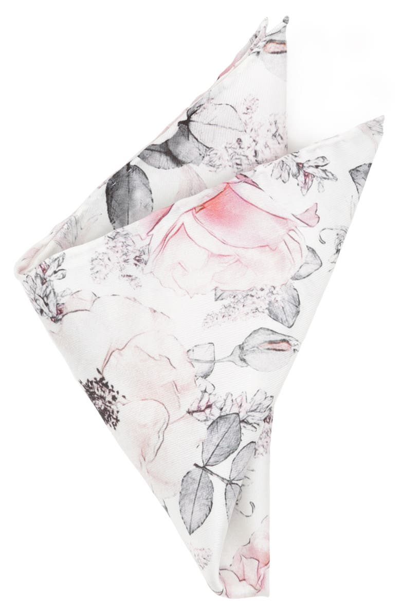 Cufflinks, Inc. Painted Floral Silk Pocket Square, Main, color, Grey