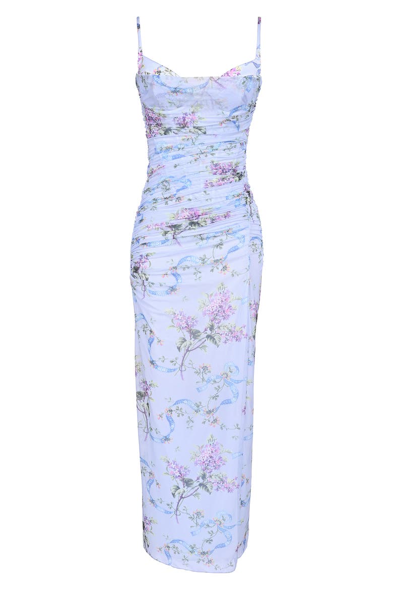 Lini Corset Chiffon Gown, Alternate, color, BLUE FLORAL PRINT