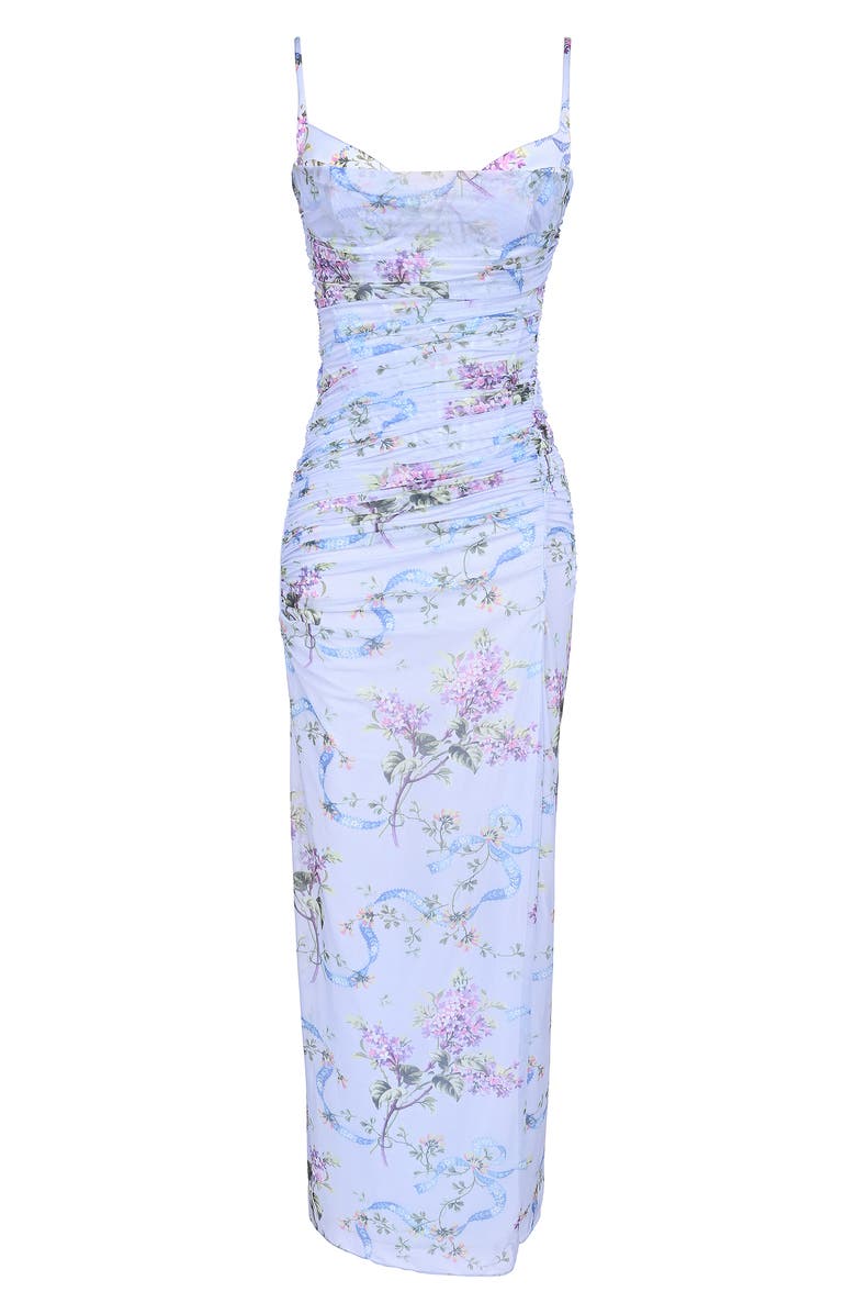 HOUSE OF CB Lini Corset Chiffon Gown, Alternate, color, Blue Floral Print