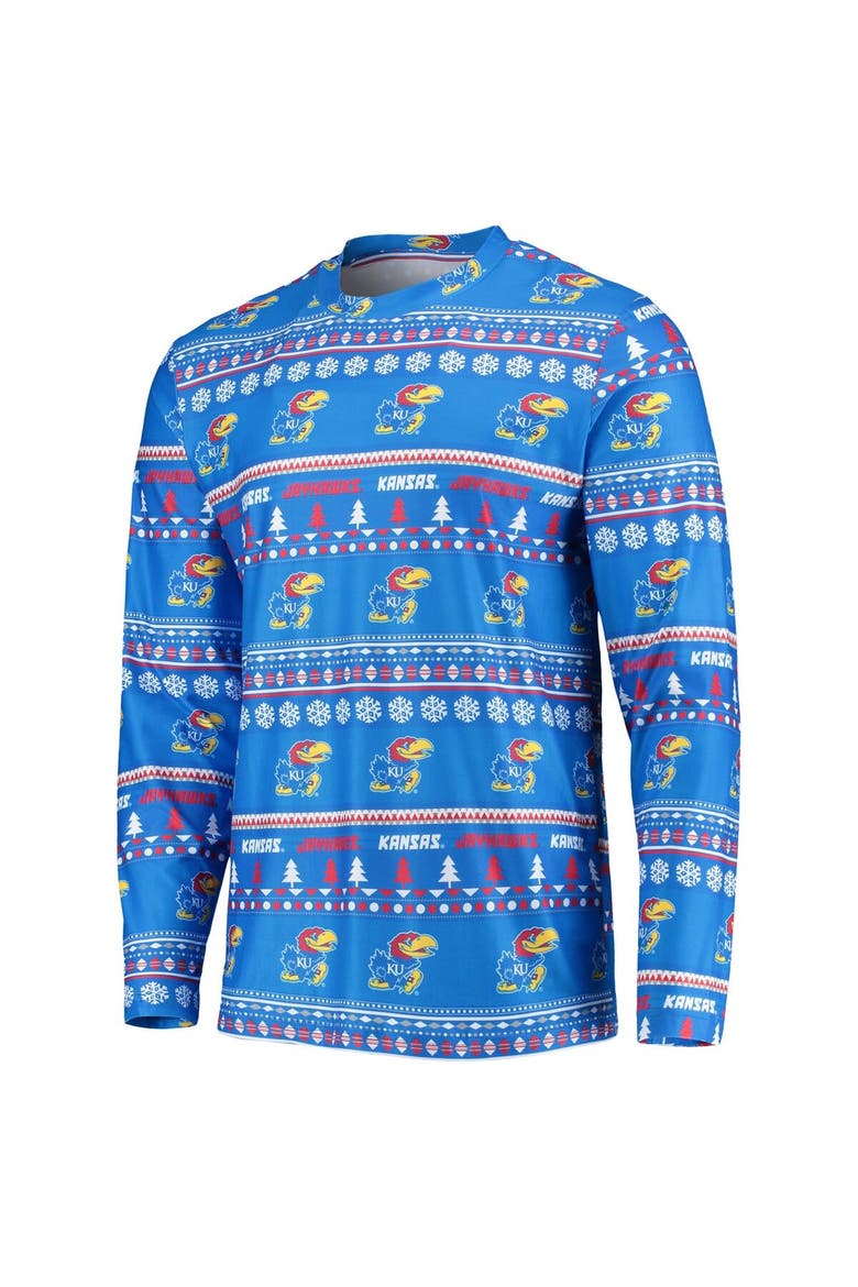 Men's Concepts Sport Royal Kansas Jayhawks Ugly Sweater Long Sleeve T-Shirt and Pants Sleep Set, Alternate, color, Royal