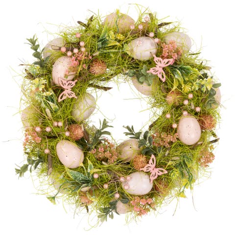 Easter Eggs With Butterflies Small Artificial Spring Wreath - 13"