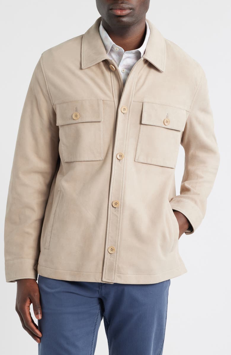 Bugatchi Suede Shirt Jacket, Alternate, color, Willow