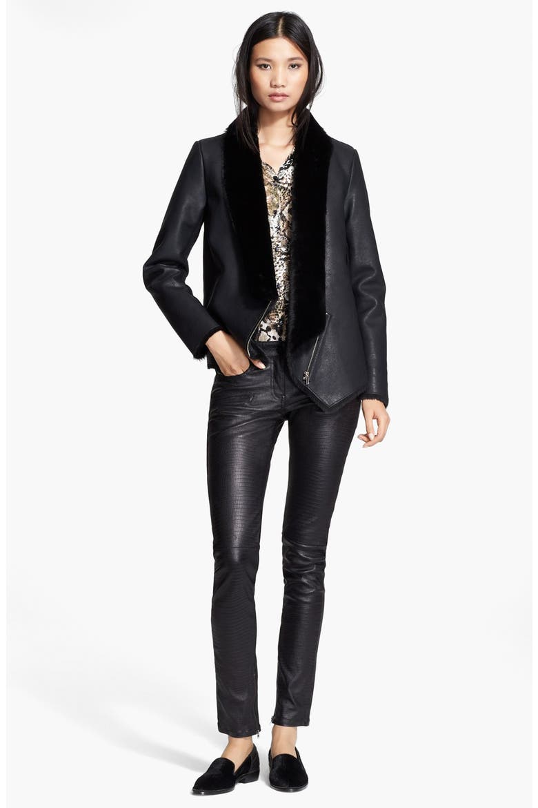 Faux Leather Jacket with Faux Fur, Alternate, color, BLACK