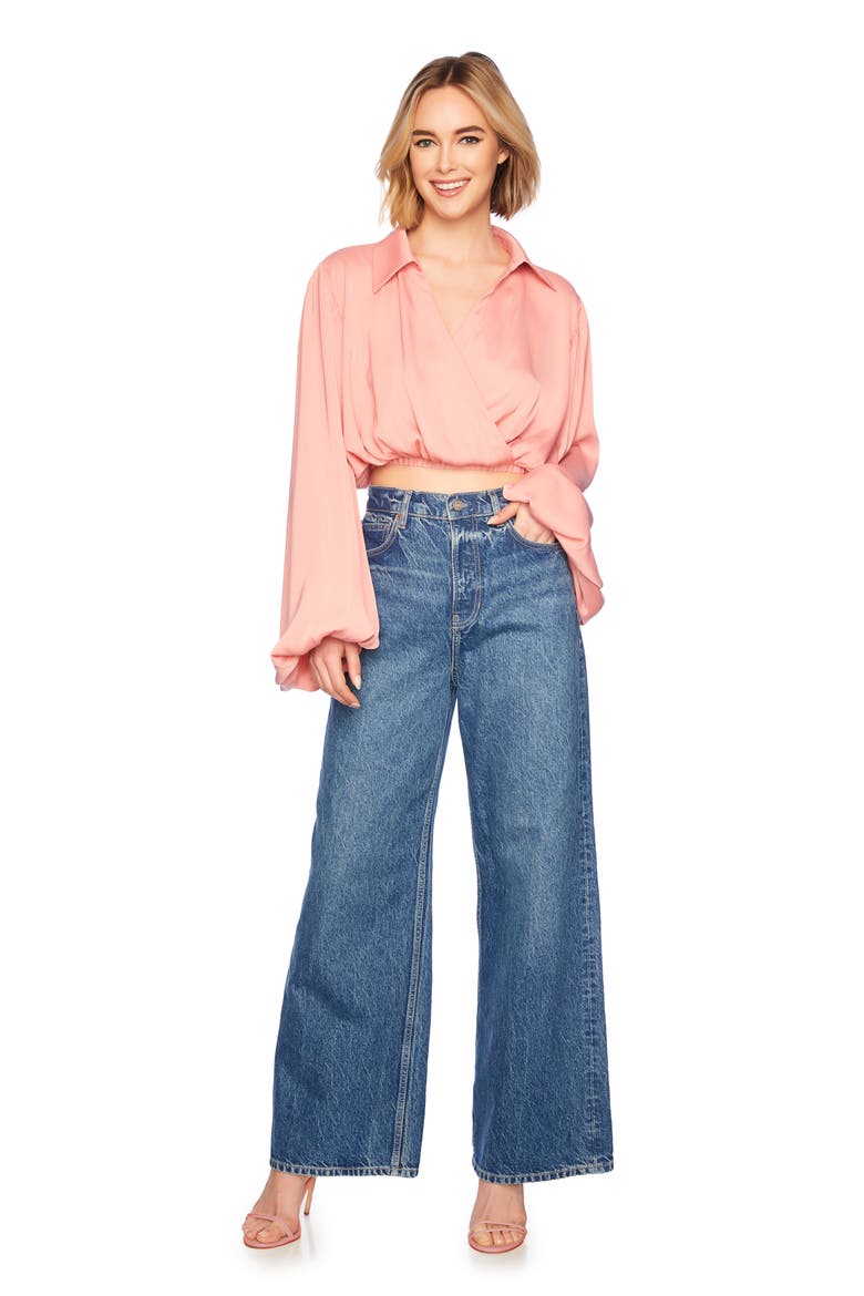 Matte Satin Poet Top, Alternate, color, HAMPTONS