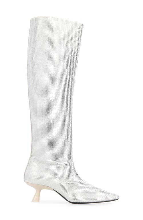 Simon Miller Kuki Crystal Pointed Toe Kitten Heel Over The Knee Boot In White