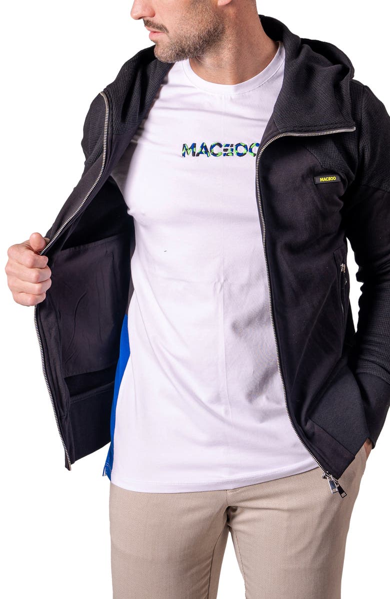 Maceoo Crow Mixed Media Zip Hoodie, Alternate, color, Black
