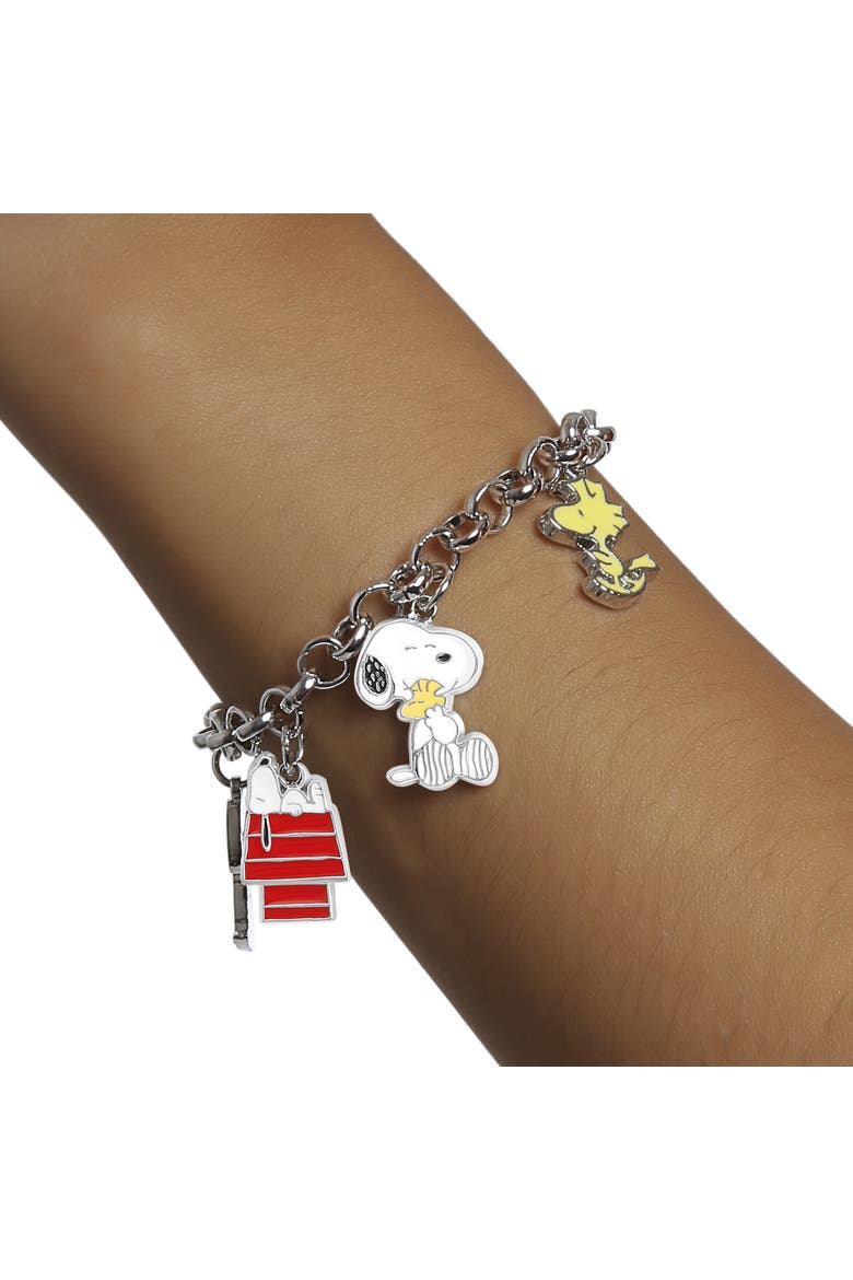 Snoopy, Woodstock, Charlie Brown Charm Bracelet, Alternate, color, Silver