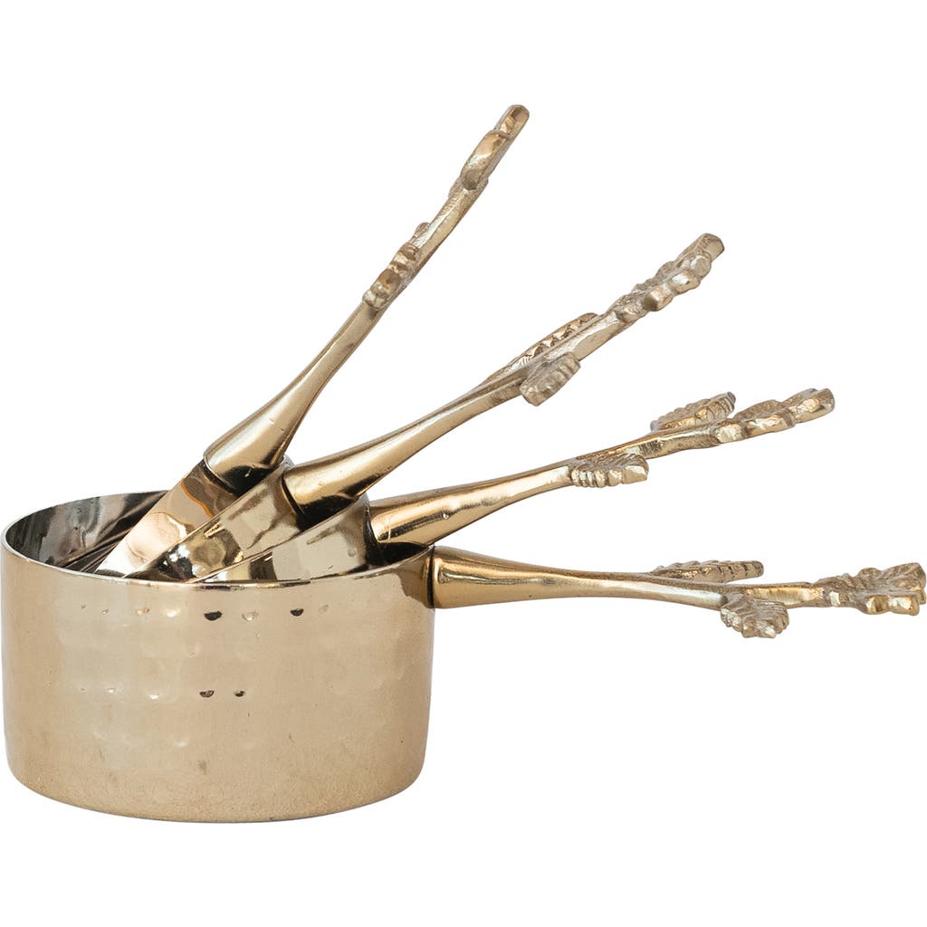Storied Home 1, 1/2, 1/4 And 1/8 Cup Stainless Steel And Aluminum Measuring Cups With Leaf And Flowe In Gold