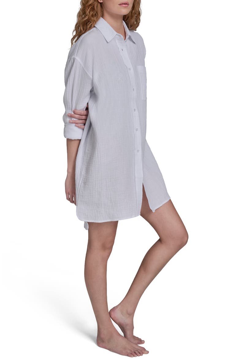 Gauze Button Down Cover-Up Shirt, Alternate, color, BRIGHT WHITE