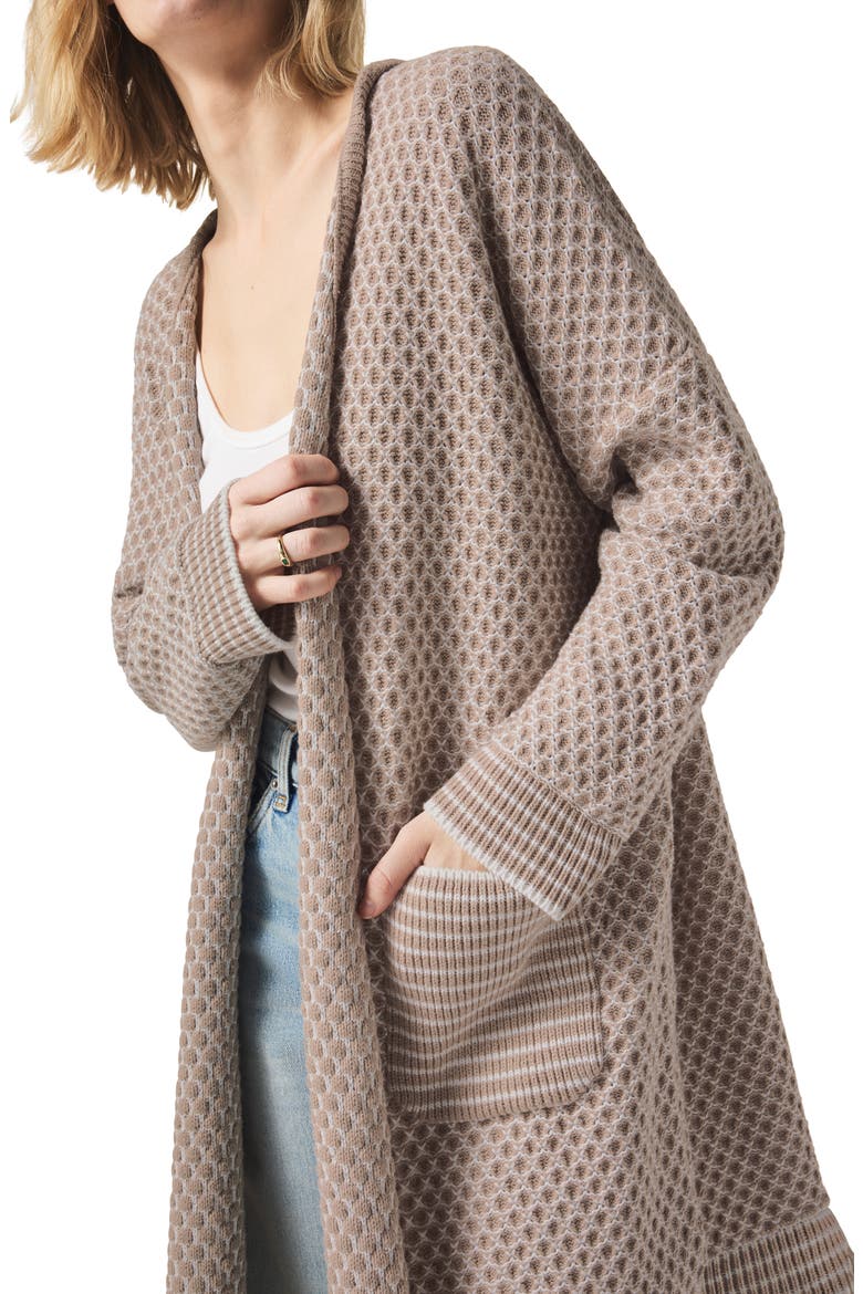 Davina Pattern Open Front Cardigan, Alternate, color, FAWN/ WHITE