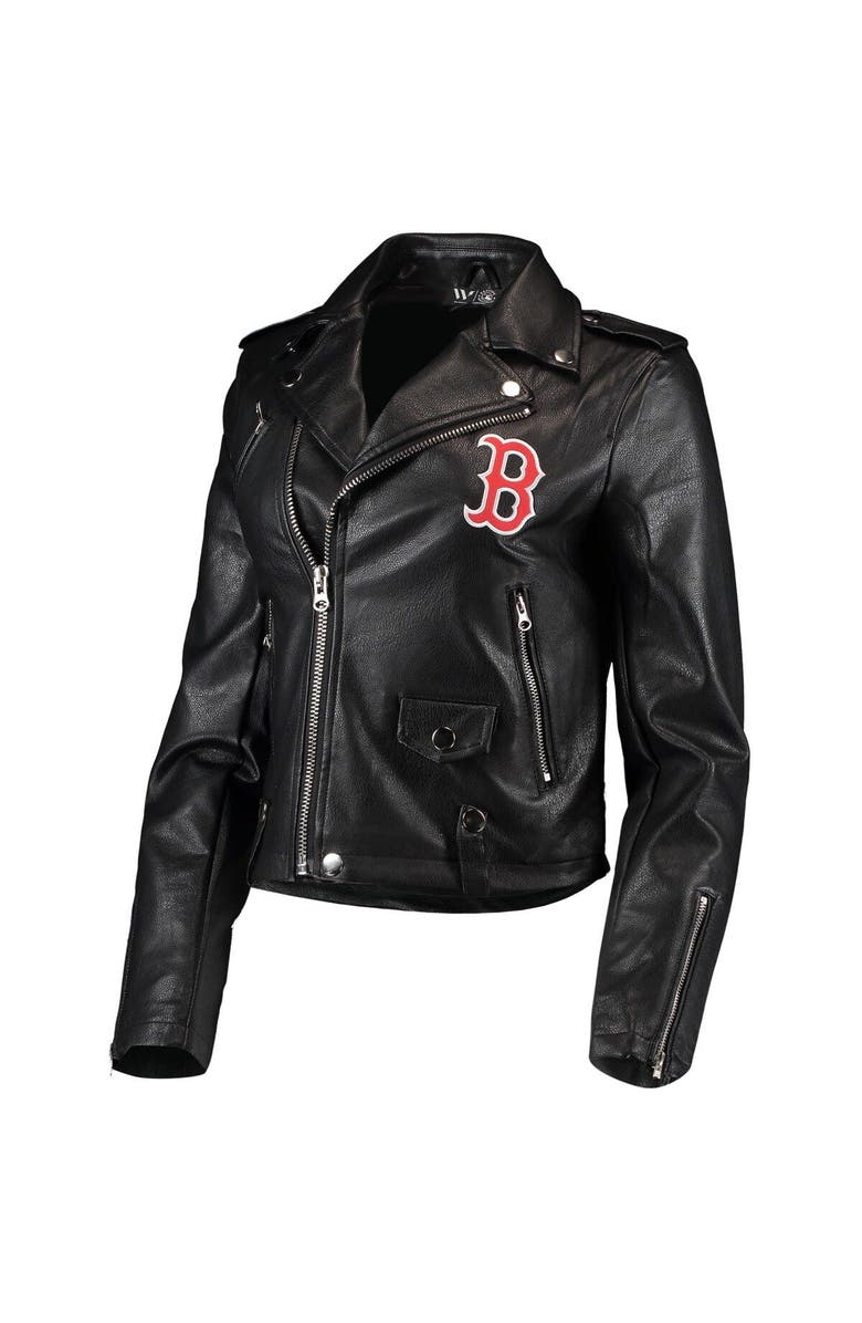 THE WILD COLLECTIVE Women's The Wild Collective Black Boston Red Sox Faux Leather Moto Full-Zip Jacket, Alternate, color, 