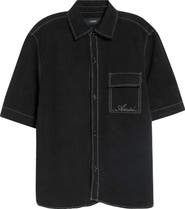 AMIRI Script Garment Dyed Short Sleeve Linen Blend Button-Up Shirt