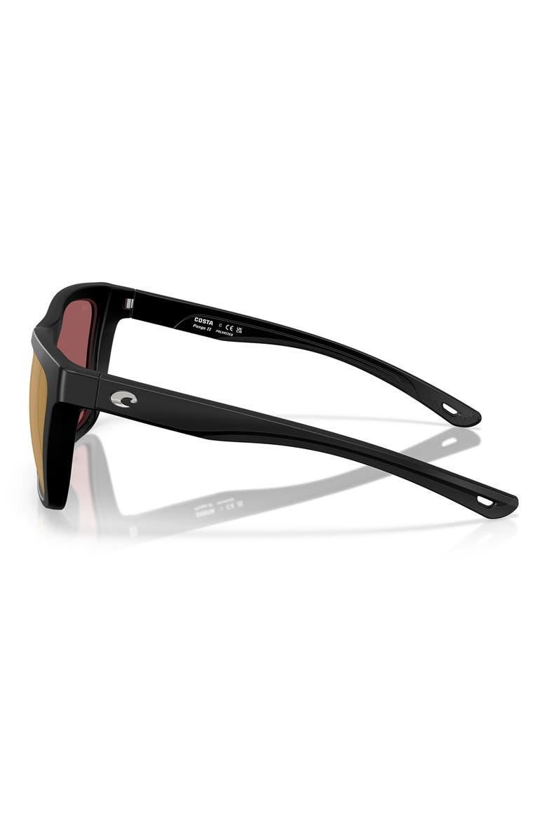 57mm Polarized Mirrored Rectangular Sunglasses, Alternate, color, MATTE BLACK/ GOLD MIRROR 580G