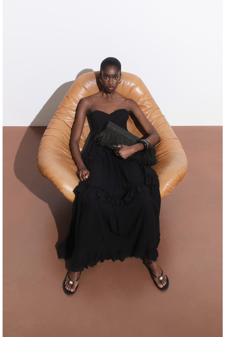 Strapless Ruffle Maxi Dress, Alternate, color, BLACK