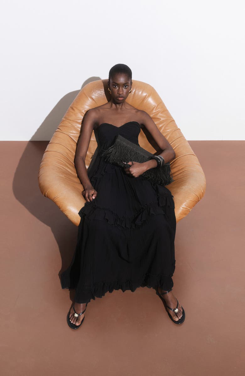 MANGO Strapless Ruffle Maxi Dress, Alternate, color, Black